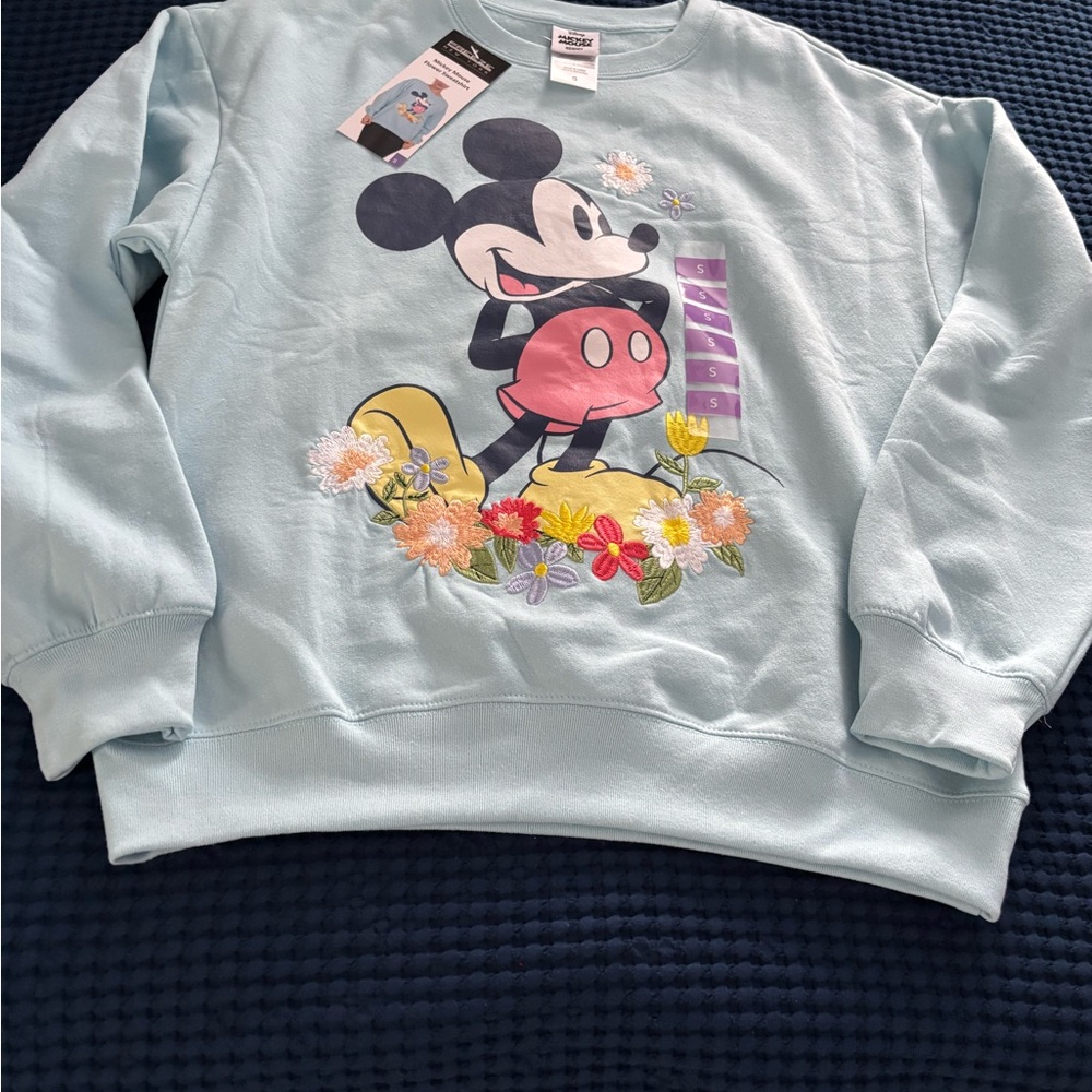 Disney Mickey Mouse Pastel Blue Flower Sweatshirt